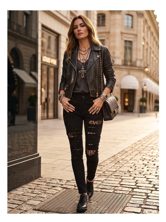 LF Denim - LF Carmar ❉ Skinny Shredded Rips Stretch Jeans ❉ Lace Patches ❉ Jet Black ❉ 25 ❉